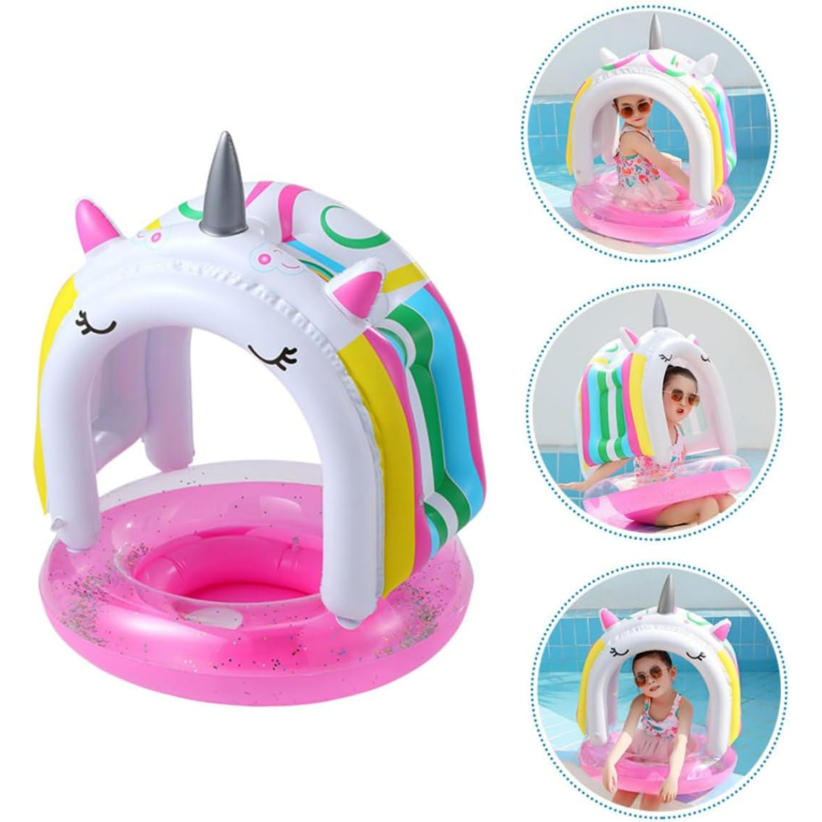 ¡Magia Acuática! Flotador Inflable de Unicornio con Sombra para Bebés ®