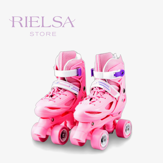 ¡A Patinar con Estilo y Seguridad! Set Completo de Patines Roller y Quad 2 en 1 (Rosado) ®